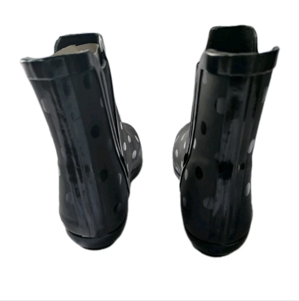 London Fog Picadilly Rain Boot Black Polka Dot Women's 9M